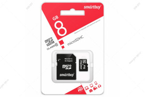 Карта памяти MicroSD  8GB - Class10, Smartbuy, адаптер