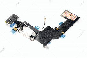 Шлейф для iPhone 5S с разъемом зарядки (системным), разъемом гарнитуры, антенной, белый