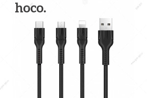 Кабель USB Hoco U31 3в1 для iPhone и Android устройств, lightning, micro-usb, type-c, 1.2м, черный