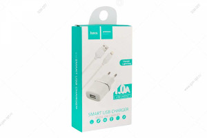 Сетевая зарядка USB Hoco C11 Smart 5V-1A с кабелем Lightning для iPhone, iPad, 1м, белый