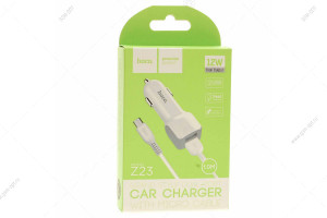 Автомобильная зарядка USB Hoco Z23 с кабелем Micro-USB, 1м, белый