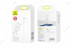 Сетевая зарядка USB Usams T21, 2.1A, кабель Apple 8-pin, 1м, белый