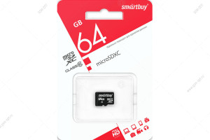 Карта памяти MicroSD 64GB - Class10, UHS-I, Smartbuy, без адаптера