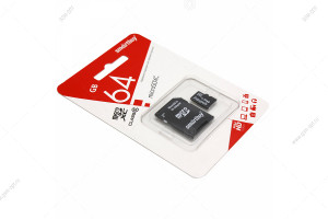 Карта памяти MicroSD 64GB - Class10, UHS-I, Smartbuy, адаптер