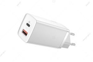 Сетевая зарядка Baseus GaN2 Lite QC4.0 Type-C+USB-A, 65W, белый