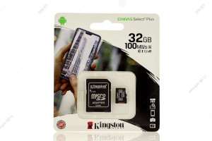Карта памяти MicroSD 32GB - Class10, Kingston Canvas Select Plus A1 (100 Mb/s) , адаптер