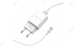 Сетевая зарядка USB Borofone BA20A, 5V-2.1A с кабелем Micro-USB, 1м, белый