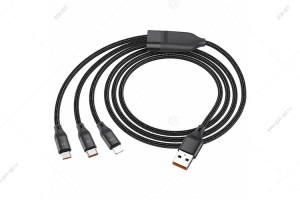 Кабель USB Hoco U104 3в1 для iPhone и Android устройств, lightning, micro-usb, type-c, 6A, черный