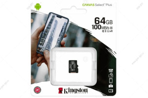 Карта памяти MicroSD 64GB - Class10, Kingston Canvas Select Plus A1 (100 Mb/s) , без адаптера