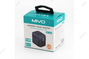 Дорожный адаптер Mivo MС-302 для всех видов розеток с USB-портами, черный